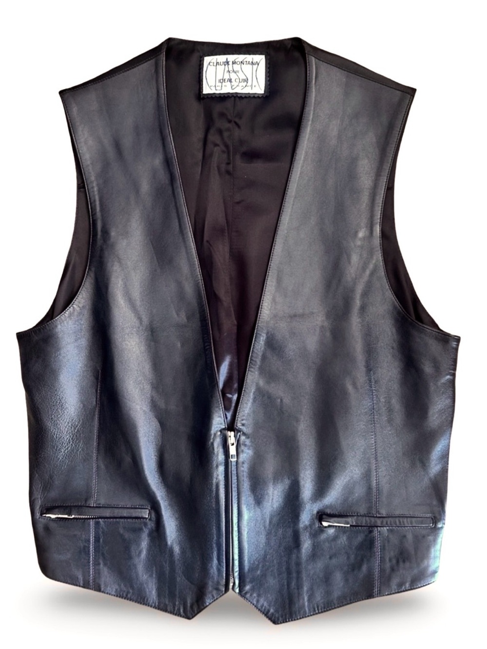 CLAUDE MONTANA Men's Black Leather Zip Vest